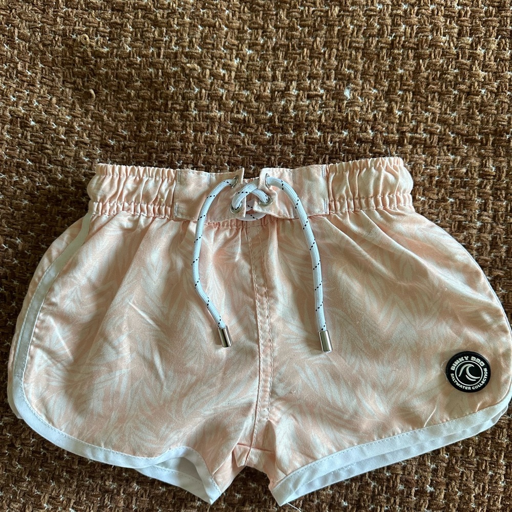 Peach and White Binky Bro Swim Trunks for Stylish Pool Days